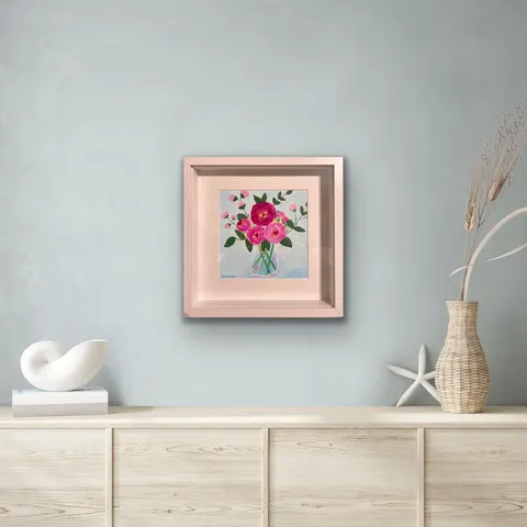 'Bouquet on Blue' - 32.5cm x 32.5cm x 4.5cm Framed
